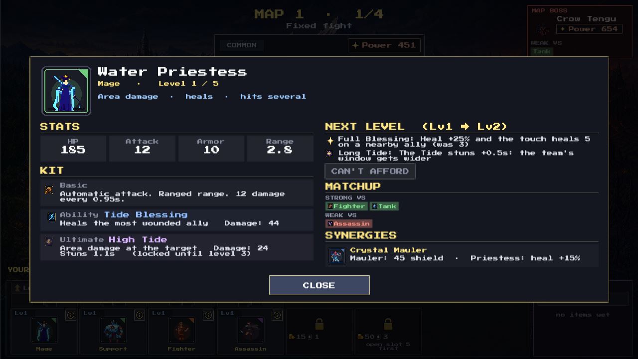 Character details and progression in Formation