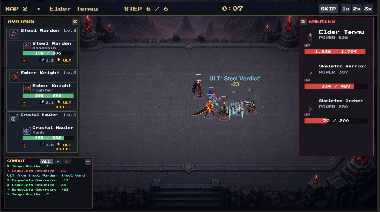 Formation auto-battle in a ruined arena