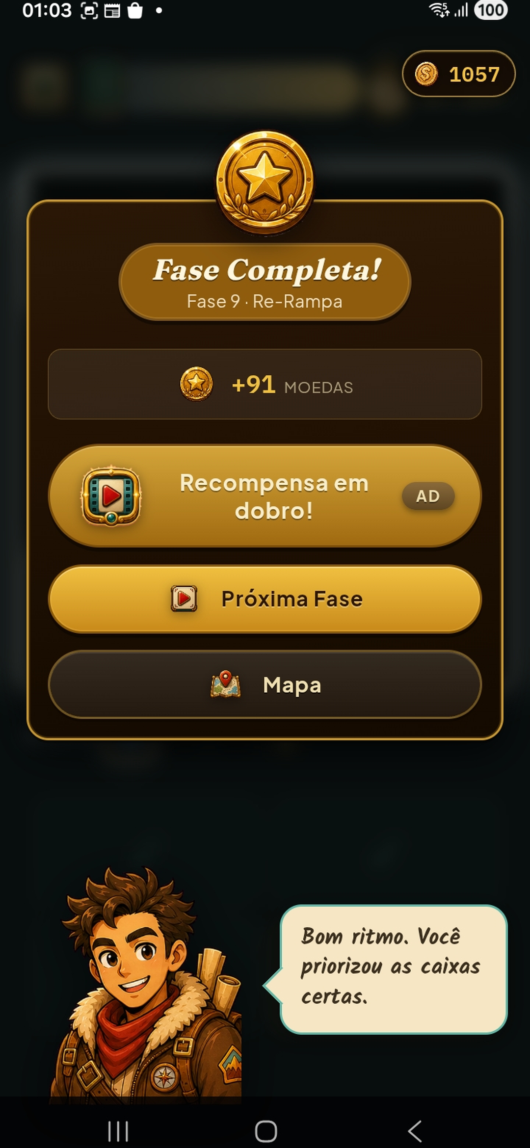 Sala completa, com moedas e recompensa